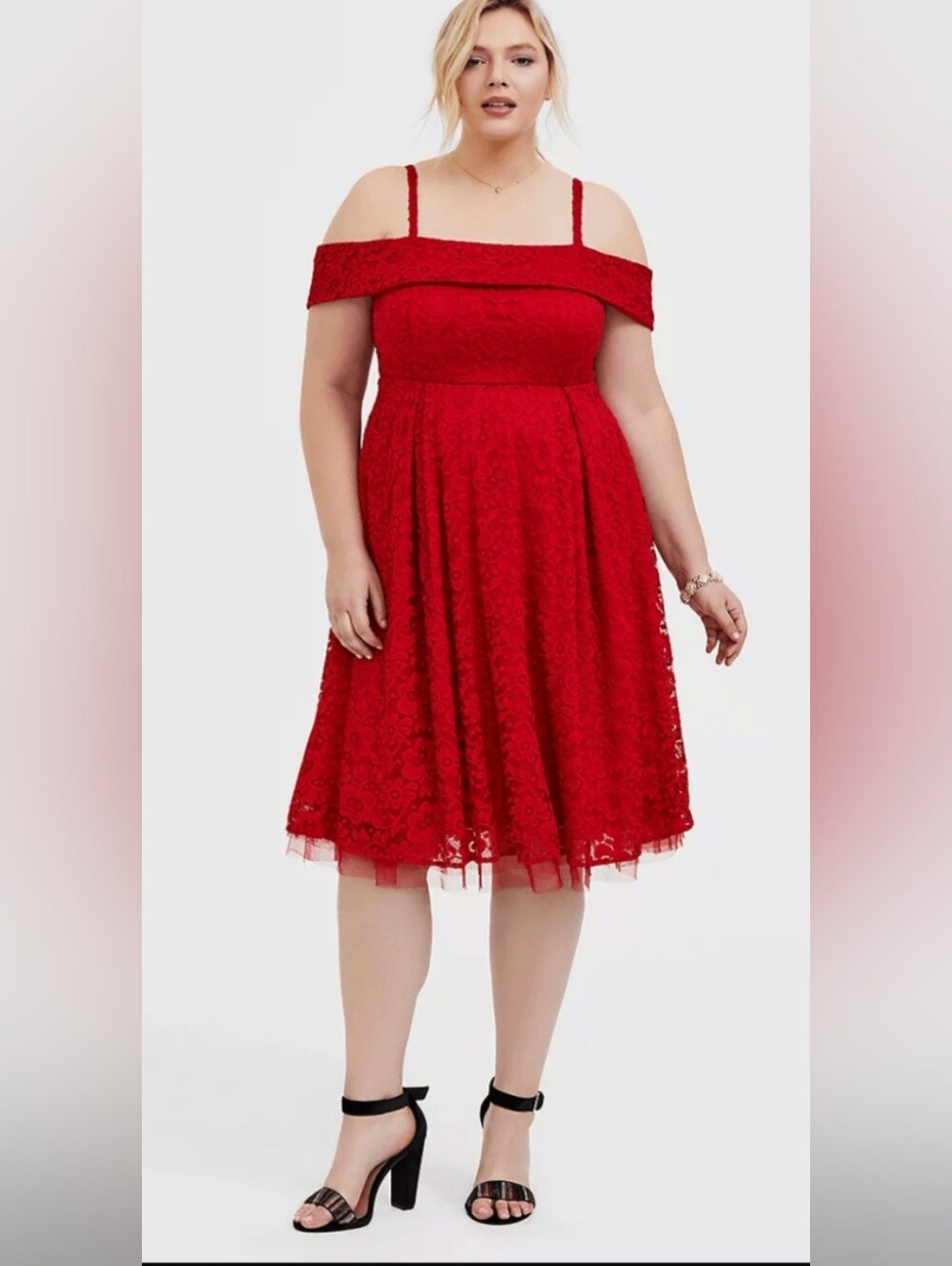Torrid Red Lace Off-The-Shoulder Skater Midi Dress, Size 24